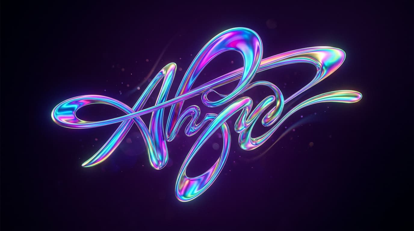 3D Fluid Iridescent Signature Artwork Visualizing Creator Identity